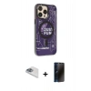 MARSİLYAN™- iPhone 13 Pro Max Kılıf Siluet Modern Koleksiyonu - Siyah 3D Antistatik Hayalet Cam Ekran Koruyucu + Pers Alüminyum Kamera Lens - SABE