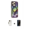 MARSİLYAN™- iPhone 13 Pro Max Kılıf Siluet Modern Koleksiyonu - Siyah 3D Antistatik Hayalet Cam Ekran Koruyucu + Shine Kamera Lens - GD