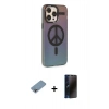 MARSİLYAN™- iPhone 13 Pro Max Kılıf Siluet Modern Koleksiyonu - Siyah 3D Antistatik Hayalet Cam Ekran Koruyucu + Gökkuşağı Shine Kamera Lens Koruma Cam