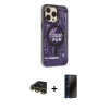 MARSİLYAN™- iPhone 13 Pro Max Kılıf Siluet Modern Koleksiyonu - Siyah 3D Antistatik Hayalet Cam Ekran Koruyucu + Raze Metal Kamera Lens - GD