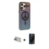 MARSİLYAN™- iPhone 13 Pro Max Kılıf Siluet Modern Koleksiyonu - Siyah 3D Antistatik Hayalet Cam Ekran Koruyucu + Rainbow Kamera Lens Koruma Cam - BZ