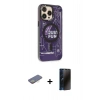 MARSİLYAN™- iPhone 13 Pro Max Kılıf Siluet Modern Koleksiyonu - Siyah 3D Antistatik Hayalet Cam Ekran Koruyucu + Renkli Kamera Lens Koruma Cam - SI
