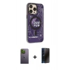 MARSİLYAN™- iPhone 13 Pro Max Kılıf Siluet Modern Koleksiyonu - Siyah 3D Antistatik Hayalet Cam Ekran Koruyucu + Neon Fosforlu Kamera Lens - YL