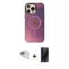 MARSİLYAN™- iPhone 13 Pro Max Kılıf Siluet Modern Koleksiyonu - Siyah 3D Antistatik Hayalet Cam Ekran Koruyucu + Pers Alüminyum Kamera Lens - SABE