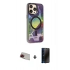 MARSİLYAN™- iPhone 13 Pro Max Kılıf Siluet Modern Koleksiyonu - Siyah 3D Antistatik Hayalet Cam Ekran Koruyucu + Rainbow Kamera Lens Koruma Cam - KI