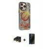 MARSİLYAN™- iPhone 13 Pro Max Kılıf Siluet Modern Koleksiyonu - Siyah 3D Antistatik Hayalet Cam Ekran Koruyucu + Raze Metal Kamera Lens - GD