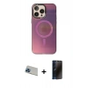 MARSİLYAN™- iPhone 13 Pro Max Kılıf Siluet Modern Koleksiyonu - Siyah 3D Antistatik Hayalet Cam Ekran Koruyucu + Rainbow Kamera Lens Koruma Cam - MI