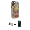MARSİLYAN™- iPhone 13 Pro Max Kılıf Siluet Modern Koleksiyonu - Siyah 3D Antistatik Hayalet Cam Ekran Koruyucu + Rainbow Kamera Lens Koruma Cam - KI