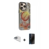 MARSİLYAN™- iPhone 13 Pro Max Kılıf Siluet Modern Koleksiyonu - Siyah 3D Antistatik Hayalet Cam Ekran Koruyucu + Pers Alüminyum Kamera Lens - SABE