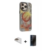 MARSİLYAN™- iPhone 13 Pro Max Kılıf Siluet Modern Koleksiyonu - Siyah 3D Antistatik Hayalet Cam Ekran Koruyucu + Pers Alüminyum Kamera Lens - GD