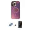MARSİLYAN™- iPhone 13 Pro Max Kılıf Siluet Modern Koleksiyonu - Siyah 3D Antistatik Hayalet Cam Ekran Koruyucu + Gökkuşağı Shine Kamera Lens Koruma Cam