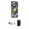 MARSİLYAN™- iPhone 13 Pro Max Kılıf Siluet Modern Koleksiyonu - Siyah 3D Antistatik Hayalet Cam Ekran Koruyucu + Rainbow Kamera Lens Koruma Cam - BZ