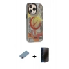 MARSİLYAN™- iPhone 13 Pro Max Kılıf Siluet Modern Koleksiyonu - Siyah 3D Antistatik Hayalet Cam Ekran Koruyucu + Gökkuşağı Shine Kamera Lens Koruma Cam