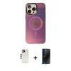 MARSİLYAN™- iPhone 13 Pro Max Kılıf Siluet Modern Koleksiyonu - Siyah 3D Antistatik Hayalet Cam Ekran Koruyucu + Shine Kamera Lens - GD