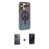 MARSİLYAN™- iPhone 13 Pro Max Kılıf Siluet Modern Koleksiyonu - Siyah 3D Antistatik Hayalet Cam Ekran Koruyucu + Neon Fosforlu Kamera Lens - YL