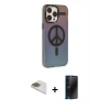 MARSİLYAN™- iPhone 13 Pro Max Kılıf Siluet Modern Koleksiyonu - Siyah 3D Antistatik Hayalet Cam Ekran Koruyucu + Pers Alüminyum Kamera Lens - GD