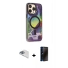 MARSİLYAN™- iPhone 13 Pro Max Kılıf Siluet Modern Koleksiyonu - Siyah 3D Antistatik Hayalet Cam Ekran Koruyucu + Pers Alüminyum Kamera Lens - SABE