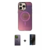 MARSİLYAN™- iPhone 13 Pro Max Kılıf Siluet Modern Koleksiyonu - Siyah 3D Antistatik Hayalet Cam Ekran Koruyucu + Neon Fosforlu Kamera Lens - YL