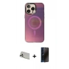 MARSİLYAN™- iPhone 13 Pro Max Kılıf Siluet Modern Koleksiyonu - Siyah 3D Antistatik Hayalet Cam Ekran Koruyucu + Rainbow Kamera Lens Koruma Cam - BZ