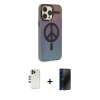 MARSİLYAN™- iPhone 13 Pro Max Kılıf Siluet Modern Koleksiyonu - Siyah 3D Antistatik Hayalet Cam Ekran Koruyucu + Shine Kamera Lens - GD