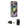 MARSİLYAN™- iPhone 13 Pro Max Kılıf Siluet Modern Koleksiyonu - Siyah 3D Antistatik Hayalet Cam Ekran Koruyucu + Raze Metal Kamera Lens - GD