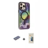 MARSİLYAN™- iPhone 13 Pro Max Kılıf Siluet Modern Koleksiyonu - Siyah 6D Mat Seramik Hayalet Nano Ekran Koruyucu + Mavi Renkli Kamera Lens Koruma Cam