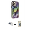 MARSİLYAN™- iPhone 13 Pro Max Kılıf Siluet Modern Koleksiyonu - Siyah 6D Mat Seramik Hayalet Nano Ekran Koruyucu + Lacivert Pers Alüminyum Kamera Lens