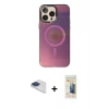 MARSİLYAN™- iPhone 13 Pro Max Kılıf Siluet Modern Koleksiyonu - Siyah 6D Mat Seramik Hayalet Nano Ekran Koruyucu + Lacivert Pers Alüminyum Kamera Lens