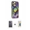 MARSİLYAN™- iPhone 13 Pro Max Kılıf Siluet Modern Koleksiyonu - Siyah 6D Mat Seramik Hayalet Nano Ekran Koruyucu + Neon Fosforlu Kamera Lens - BZ