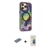 MARSİLYAN™- iPhone 13 Pro Max Kılıf Siluet Modern Koleksiyonu - Siyah 6D Mat Seramik Hayalet Nano Ekran Koruyucu + Renkli Kamera Lens Koruma Cam - SI