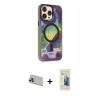 MARSİLYAN™- iPhone 13 Pro Max Kılıf Siluet Modern Koleksiyonu - Siyah 6D Mat Seramik Hayalet Nano Ekran Koruyucu + Mor Rainbow Kamera Lens Koruma Cam