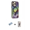 MARSİLYAN™- iPhone 13 Pro Max Kılıf Siluet Modern Koleksiyonu - Siyah Bilvis 3D Cam Ekran Koruyucu + Mavi Shine Kamera Lens Koruma Cam