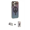 MARSİLYAN™- iPhone 13 Pro Max Kılıf Siluet Modern Koleksiyonu - Siyah Bilvis 3D Cam Ekran Koruyucu + Mor Rainbow Kamera Lens Koruma Cam