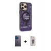 MARSİLYAN™- iPhone 13 Pro Max Kılıf Siluet Modern Koleksiyonu - Siyah Bilvis 3D Cam Ekran Koruyucu + Neon Fosforlu Kamera Lens - MI