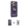 MARSİLYAN™- iPhone 13 Pro Max Kılıf Siluet Modern Koleksiyonu - Siyah Bilvis 3D Cam Ekran Koruyucu + Neon Fosforlu Kamera Lens - YL