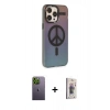 MARSİLYAN™- iPhone 13 Pro Max Kılıf Siluet Modern Koleksiyonu - Siyah Bilvis 3D Cam Ekran Koruyucu + Neon Fosforlu Kamera Lens - YL