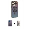MARSİLYAN™- iPhone 13 Pro Max Kılıf Siluet Modern Koleksiyonu - Siyah Bilvis 3D Cam Ekran Koruyucu + Neon Fosforlu Kamera Lens - MI