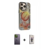 MARSİLYAN™- iPhone 13 Pro Max Kılıf Siluet Modern Koleksiyonu - Siyah Bilvis 3D Cam Ekran Koruyucu + Neon Fosforlu Kamera Lens - YL