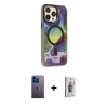 MARSİLYAN™- iPhone 13 Pro Max Kılıf Siluet Modern Koleksiyonu - Siyah Bilvis 3D Cam Ekran Koruyucu + Neon Fosforlu Kamera Lens - MI