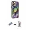 MARSİLYAN™- iPhone 13 Pro Max Kılıf Siluet Modern Koleksiyonu - Siyah Bilvis 3D Cam Ekran Koruyucu + Shine Kamera Lens Koruma Cam - PE