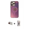 MARSİLYAN™- iPhone 13 Pro Max Kılıf Siluet Modern Koleksiyonu - Siyah Bilvis 3D Cam Ekran Koruyucu + Rainbow Kamera Lens Koruma Cam - KI