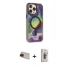 MARSİLYAN™- iPhone 13 Pro Max Kılıf Siluet Modern Koleksiyonu - Siyah Bilvis 3D Cam Ekran Koruyucu + Rainbow Kamera Lens Koruma Cam - KI