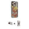 MARSİLYAN™- iPhone 13 Pro Max Kılıf Siluet Modern Koleksiyonu - Siyah Bilvis 3D Cam Ekran Koruyucu + Rainbow Kamera Lens Koruma Cam - KI