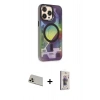 MARSİLYAN™- iPhone 13 Pro Max Kılıf Siluet Modern Koleksiyonu - Siyah Bilvis 3D Cam Ekran Koruyucu + Rainbow Kamera Lens Koruma Cam - REGD