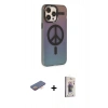 MARSİLYAN™- iPhone 13 Pro Max Kılıf Siluet Modern Koleksiyonu - Siyah Bilvis 3D Cam Ekran Koruyucu + Renkli Kamera Lens Koruma Cam - TU