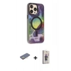 MARSİLYAN™- iPhone 13 Pro Max Kılıf Siluet Modern Koleksiyonu - Siyah Bilvis 3D Cam Ekran Koruyucu + Renkli Kamera Lens Koruma Cam - SI