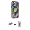 MARSİLYAN™- iPhone 13 Pro Max Kılıf Siluet Modern Koleksiyonu - Siyah Bilvis 3D Cam Ekran Koruyucu + Renkli Kamera Lens Koruma Cam - TU