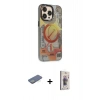 MARSİLYAN™- iPhone 13 Pro Max Kılıf Siluet Modern Koleksiyonu - Siyah Bilvis 3D Cam Ekran Koruyucu + Renkli Kamera Lens Koruma Cam - YL