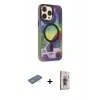 MARSİLYAN™- iPhone 13 Pro Max Kılıf Siluet Modern Koleksiyonu - Siyah Bilvis 3D Cam Ekran Koruyucu + Renkli Kamera Lens Koruma Cam - YL
