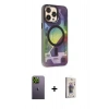 MARSİLYAN™- iPhone 13 Pro Max Kılıf Siluet Modern Koleksiyonu - Siyah Bilvis 3D Cam Ekran Koruyucu + Neon Fosforlu Kamera Lens - YL